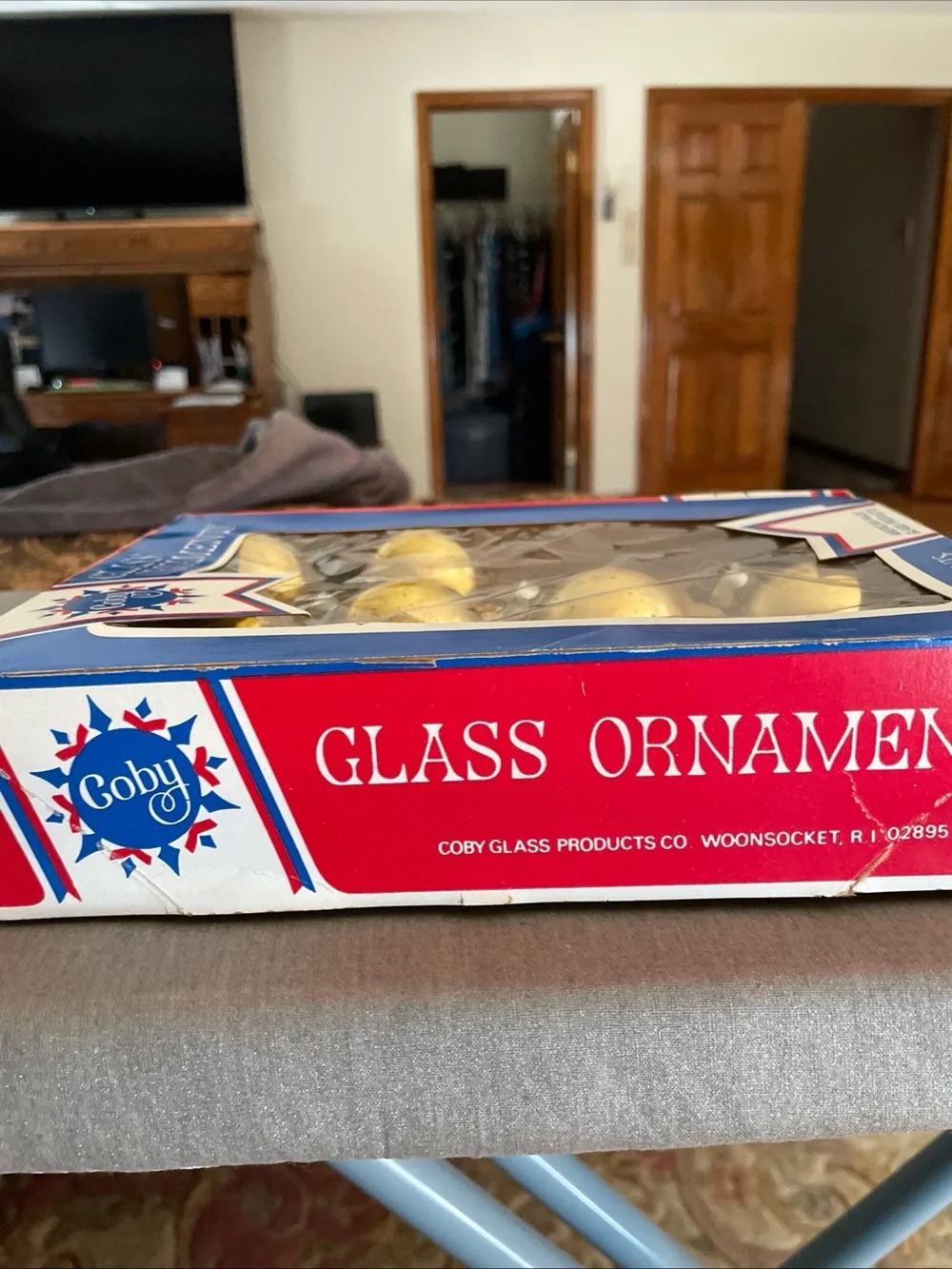 Lot of 10 Vintage Coby 2” Glass Gold Christmas Tree Ornaments In Original Box